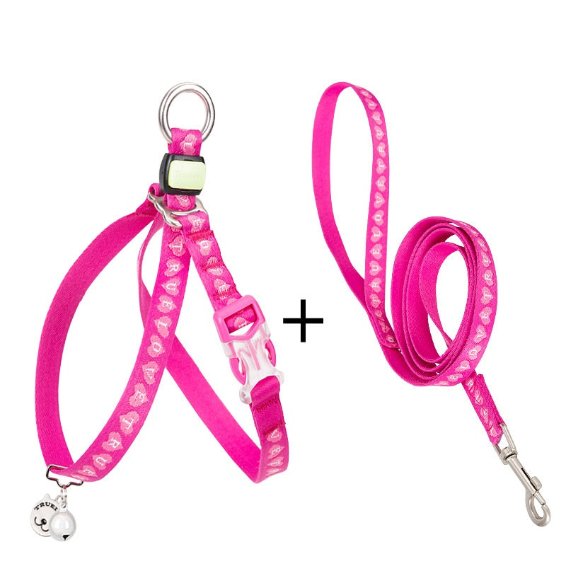 Pet Chest Strap Vest With Bell And Leash For Small Pets Walking And Control