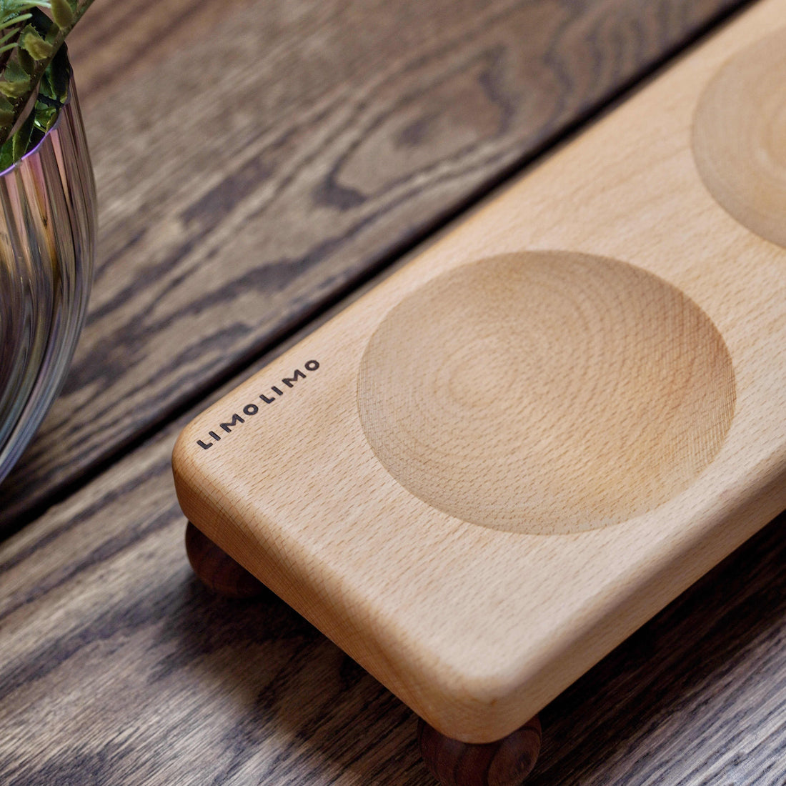Solid Wood Stand Ceramic Pet Feeding Bowl For Food And Water