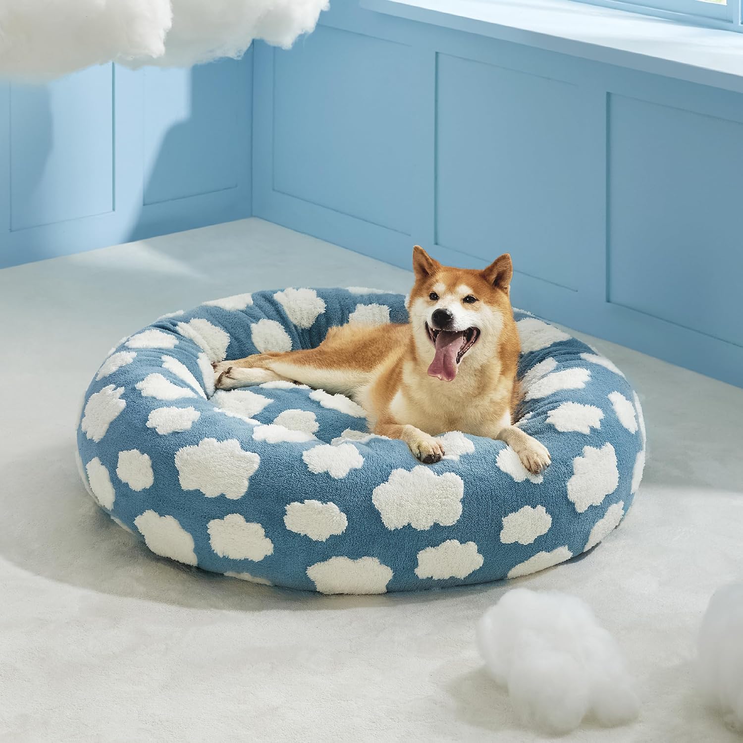 Round Calming Pet Bed With Plush Design And Anti Slip Base