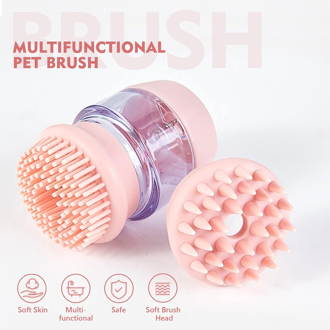 Silicone Pet Bath Brush With Shampoo Dispenser And Massage Cleaning Heads