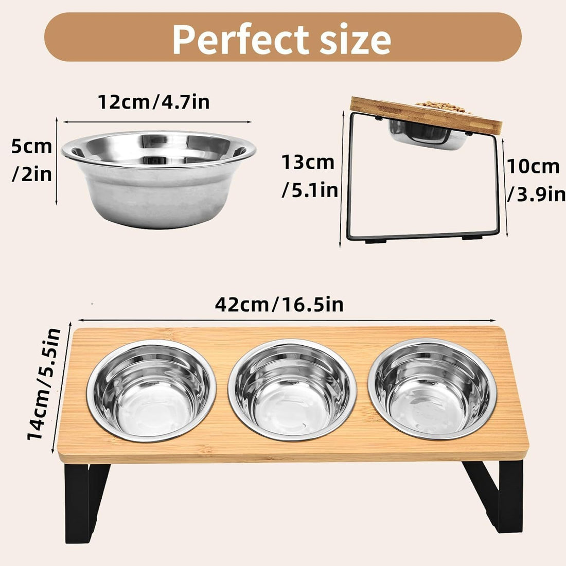 Iron And Wood Pet Feeding Rack With Elevated Bowl Stand