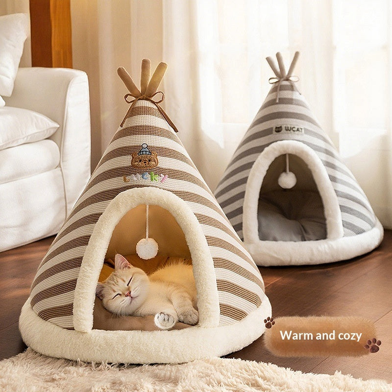 Thick Knitted Round Pet Bed With Warm Seasonal Design