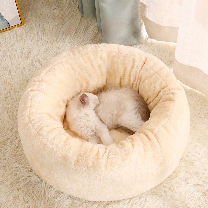 Long Plush Donut Pet Bed For Warm And Comfortable Sleep