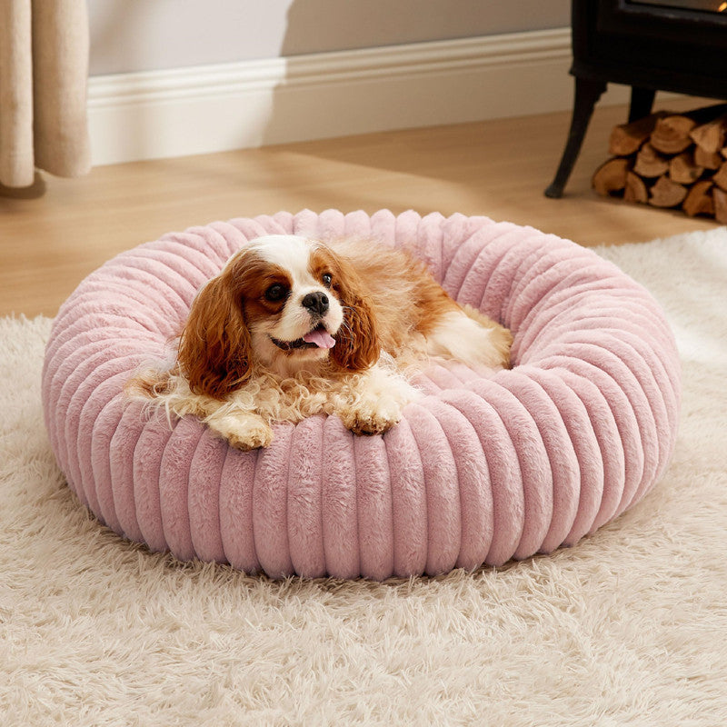Plush Round Pet Bed With Soft Fur And Warm Design