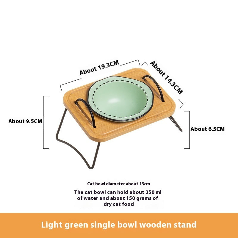 Multi Functional Pet Feeding Rack With Ceramic Anti Spill Cat Bowl