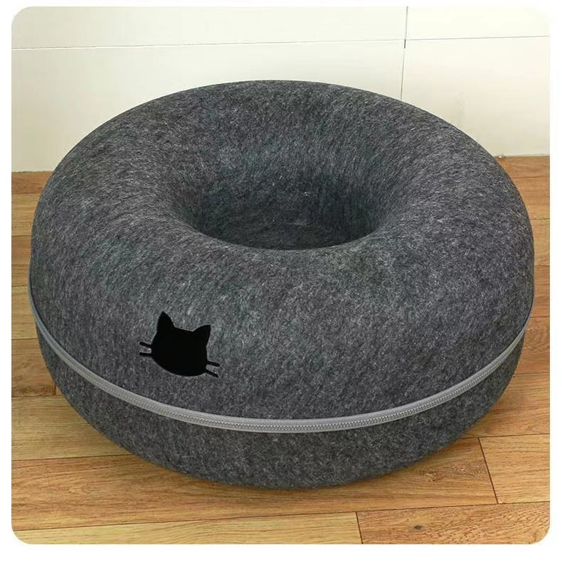 Comfortable Round Pet Bed With Tunnel Design For Play