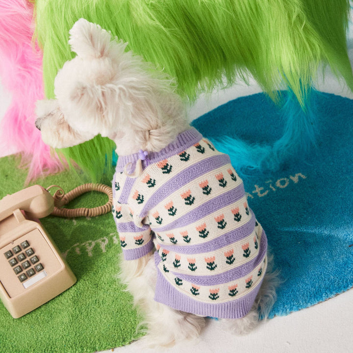 Purple Flower Pet Sweater Cardigan For Warmth And Style