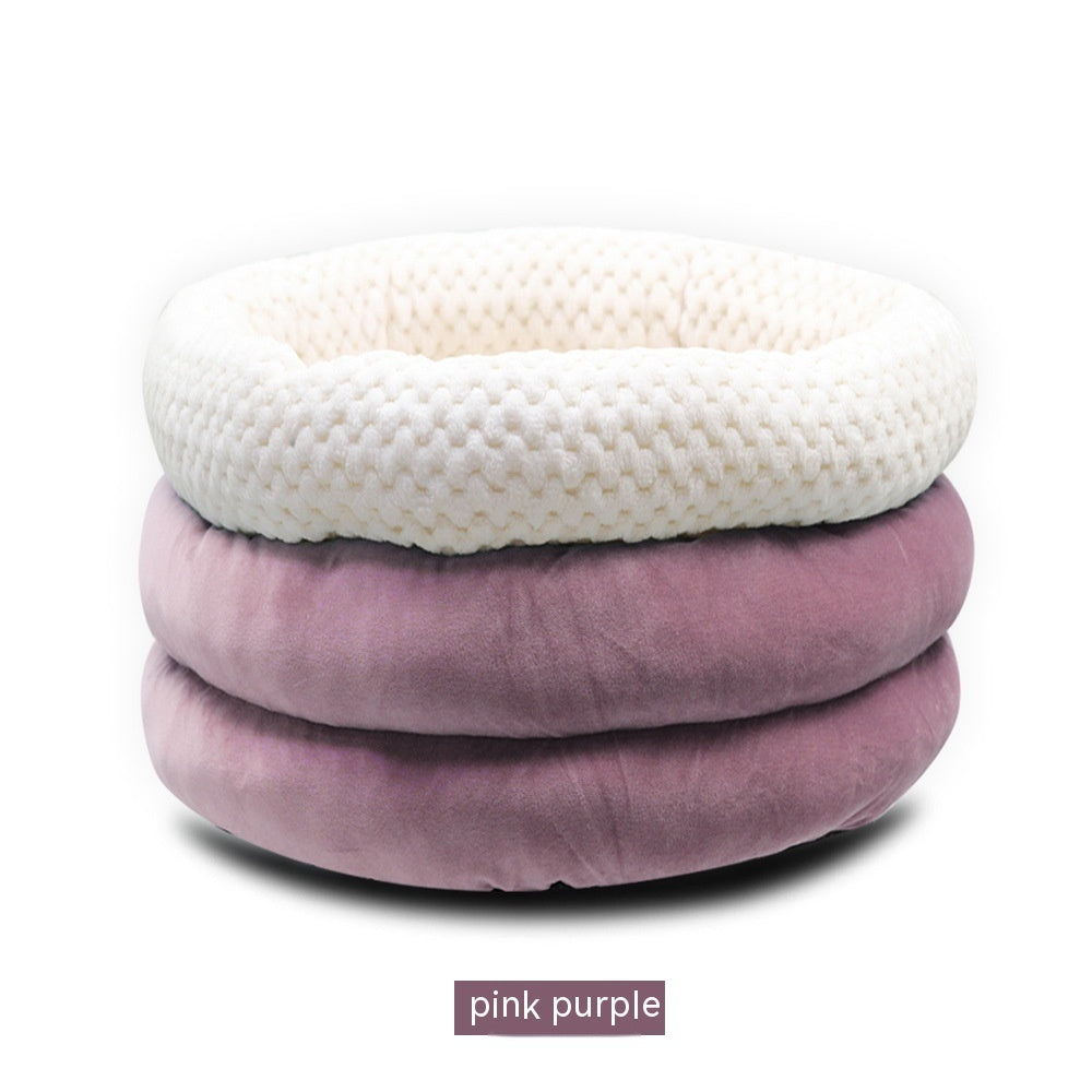Semi Closed Round Ice Velvet Pet Bed For Deep Sleep