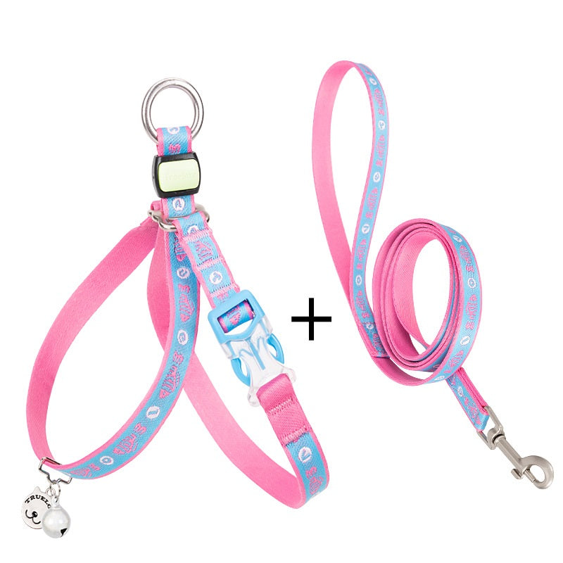 Pet Chest Strap Vest With Bell And Leash For Small Pets Walking And Control