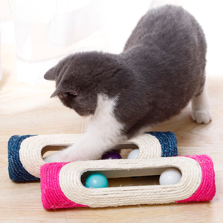 Three Piece Long Sisal Drum Pet Toy Set For Scratching And Play