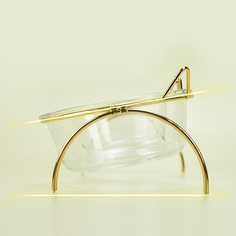 Glass Pet Feeding Bowl With Metal Rack For Food And Water For Small Pets