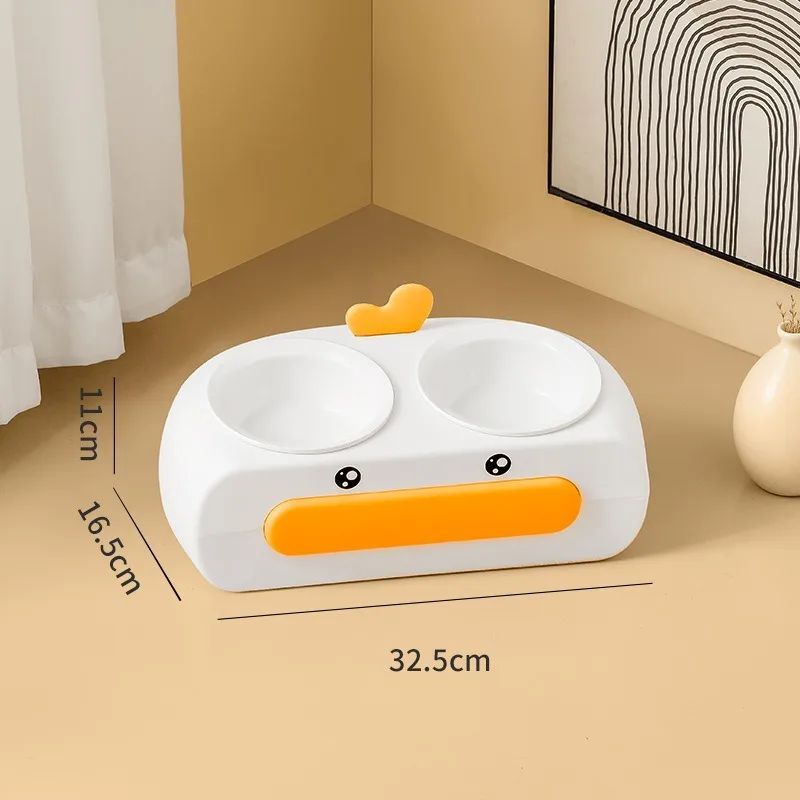 Duck Design Pet Double Bowl Feeder Tray For Food And Water For Small Pets