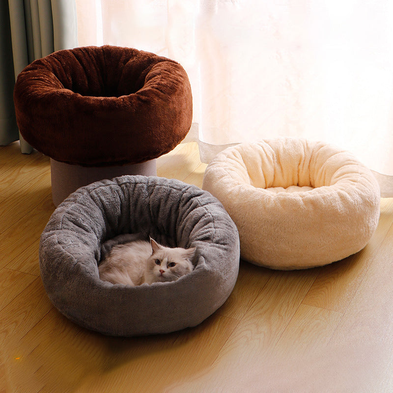 Long Plush Donut Pet Bed For Warm And Comfortable Sleep