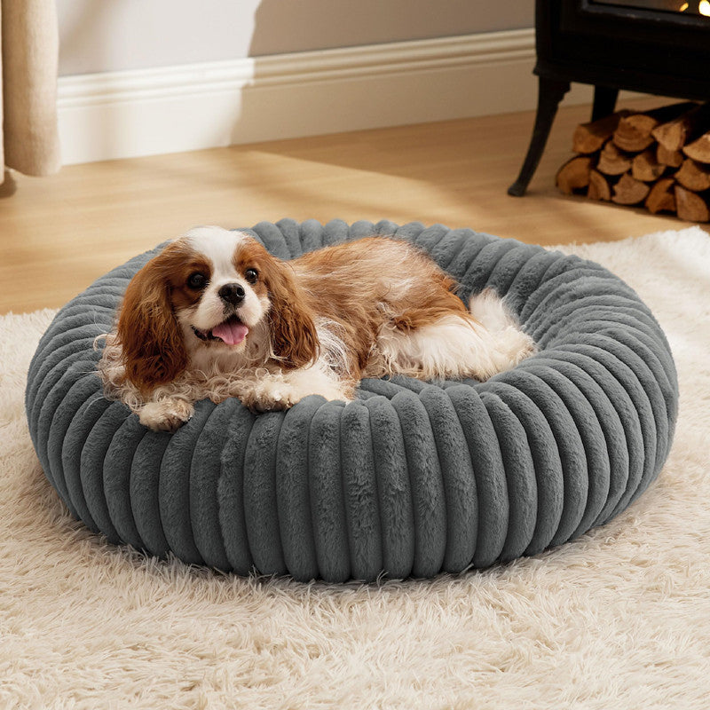 Plush Round Pet Bed With Soft Fur And Warm Design