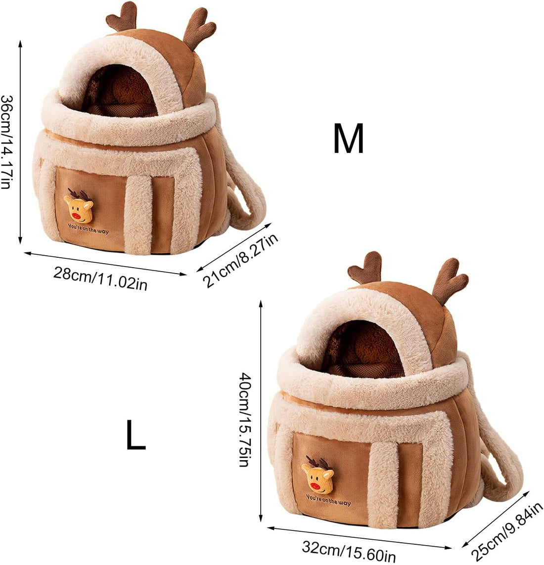 Plush Reindeer Pet Carrier Backpack Bag With Hand Warmers For Winter Travel