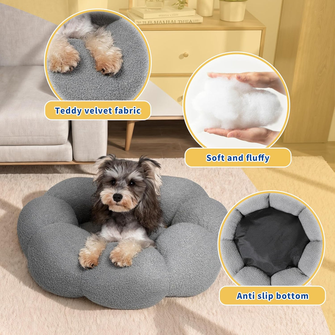 Fluffy Flower Pet Bed With Plush Design And Non Slip Base