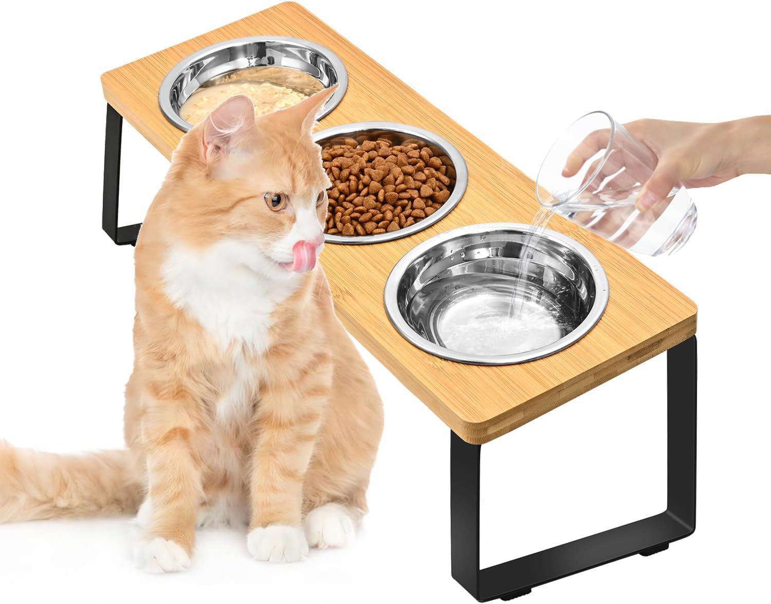 Iron And Wood Pet Feeding Rack With Elevated Bowl Stand