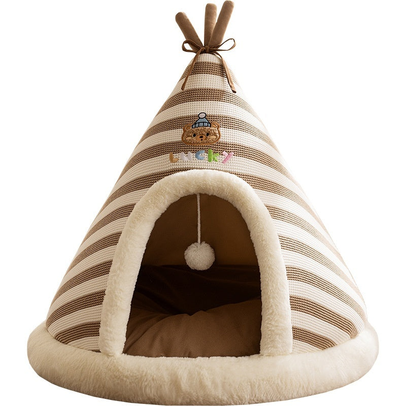 Thick Knitted Round Pet Bed With Warm Seasonal Design
