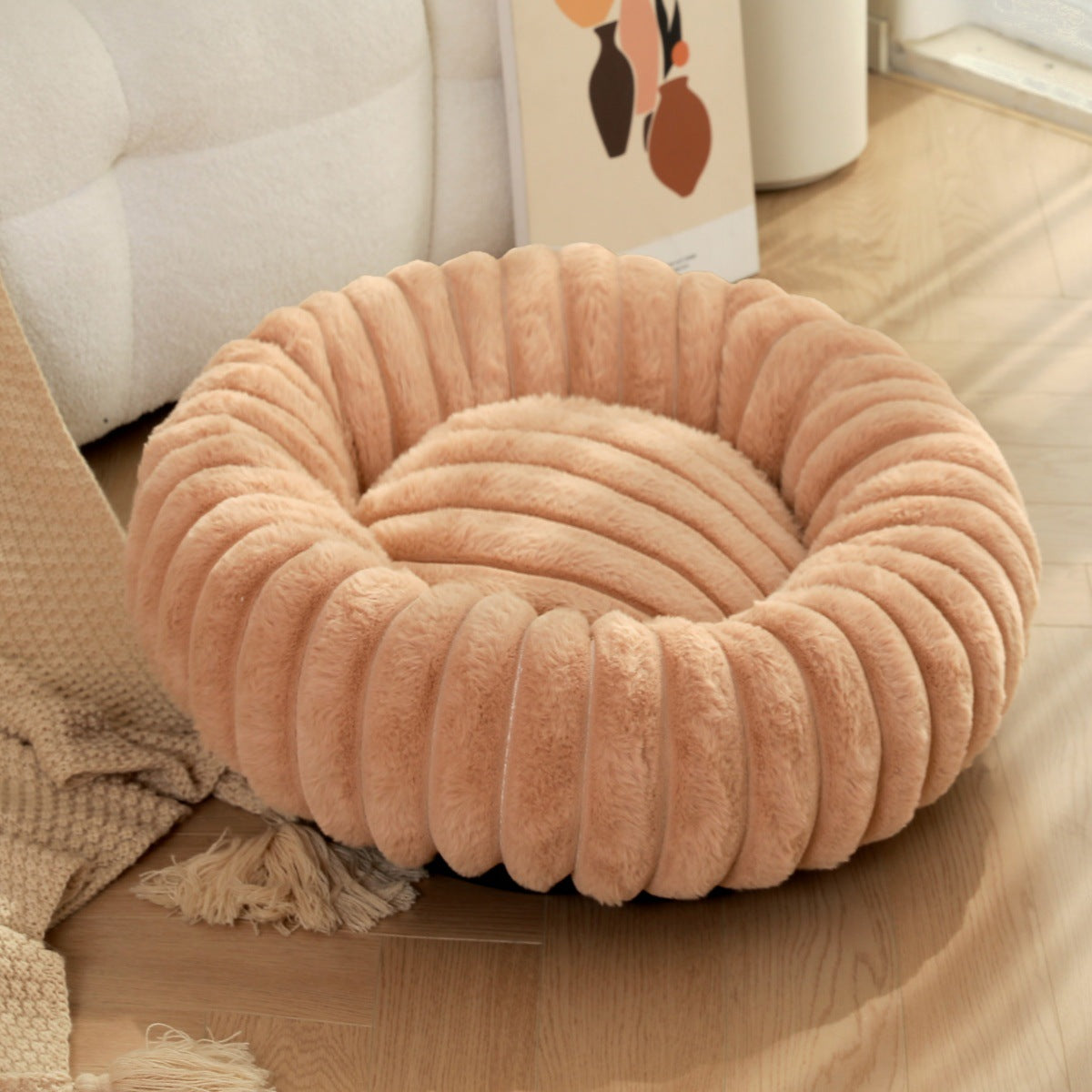 Thick Plush Round Pet Bed For Warm And Cozy Sleep