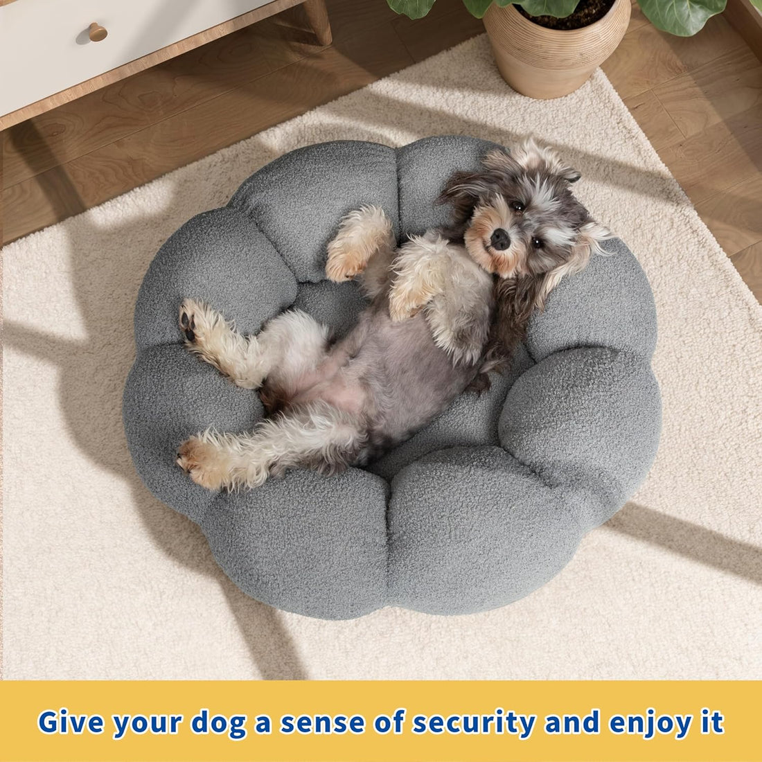 Fluffy Flower Pet Bed With Plush Design And Non Slip Base