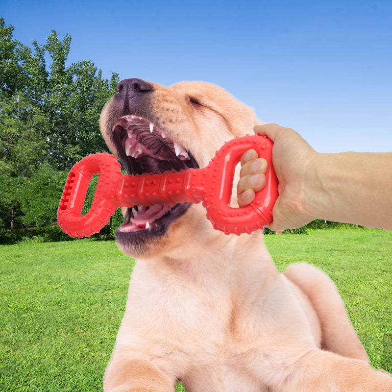 Long Lasting Interactive Pet Bone Chew Toy With Pull Band For Strong Chewers