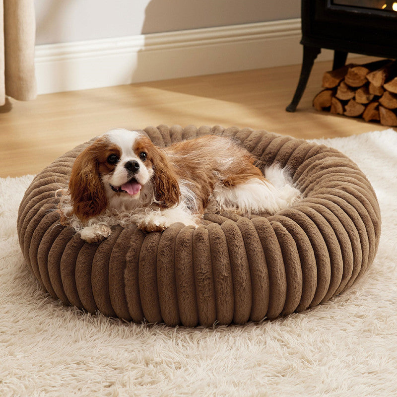 Plush Round Pet Bed With Soft Fur And Warm Design