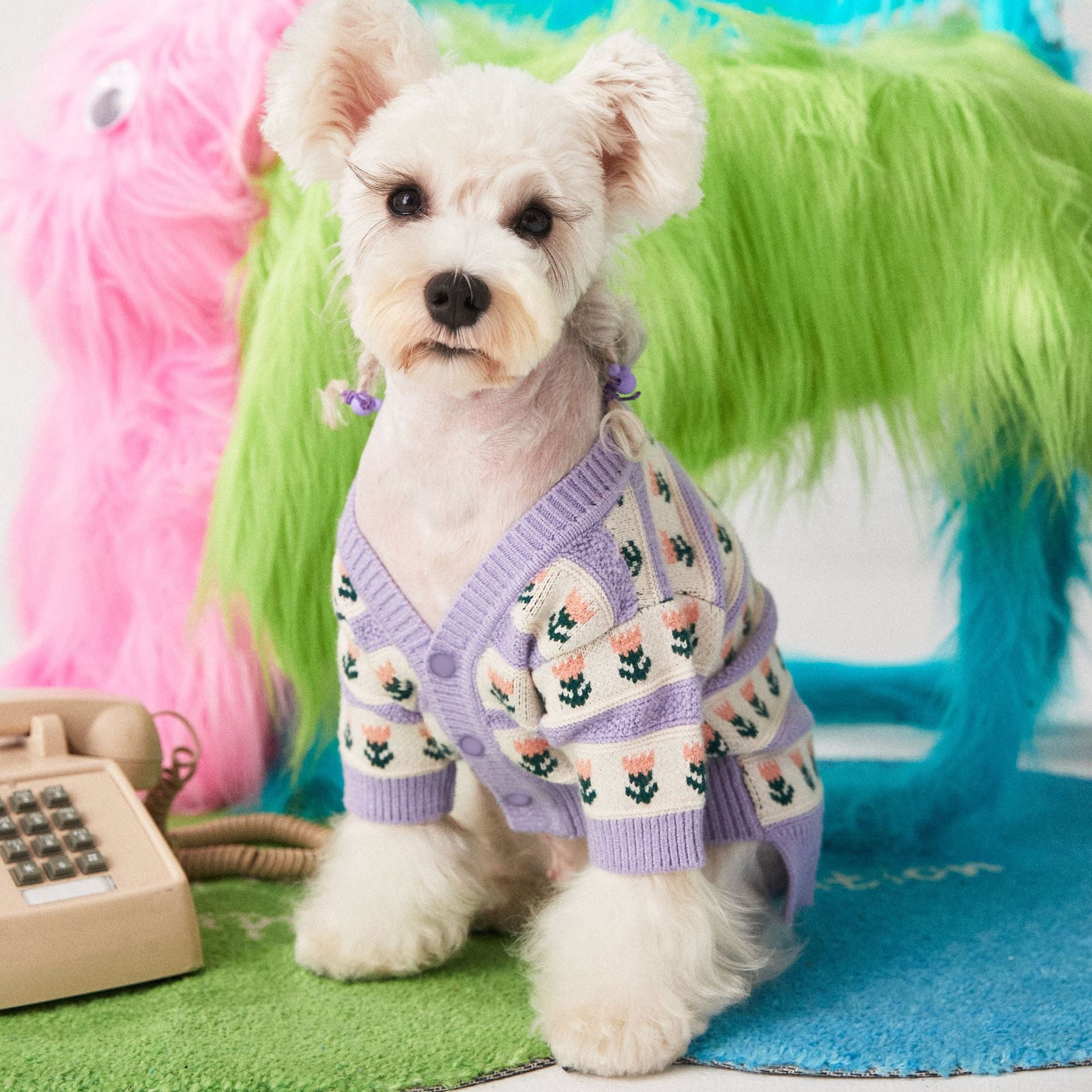 Purple Flower Pet Sweater Cardigan For Warmth And Style