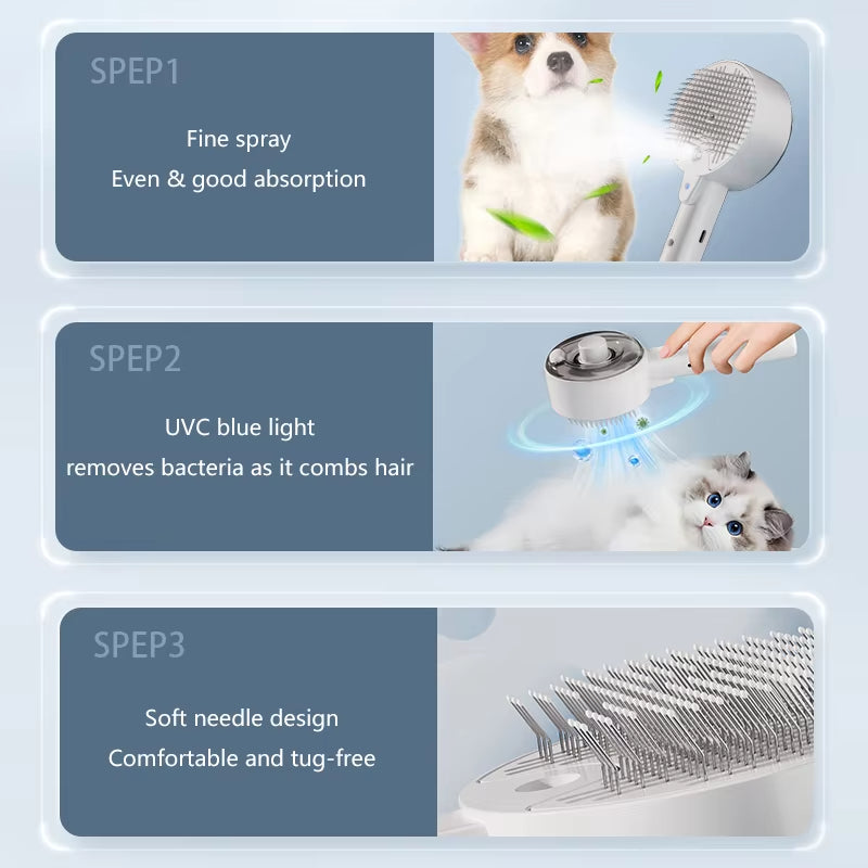 3 In 1 Electric Pet Steam Brush For Grooming And Massage