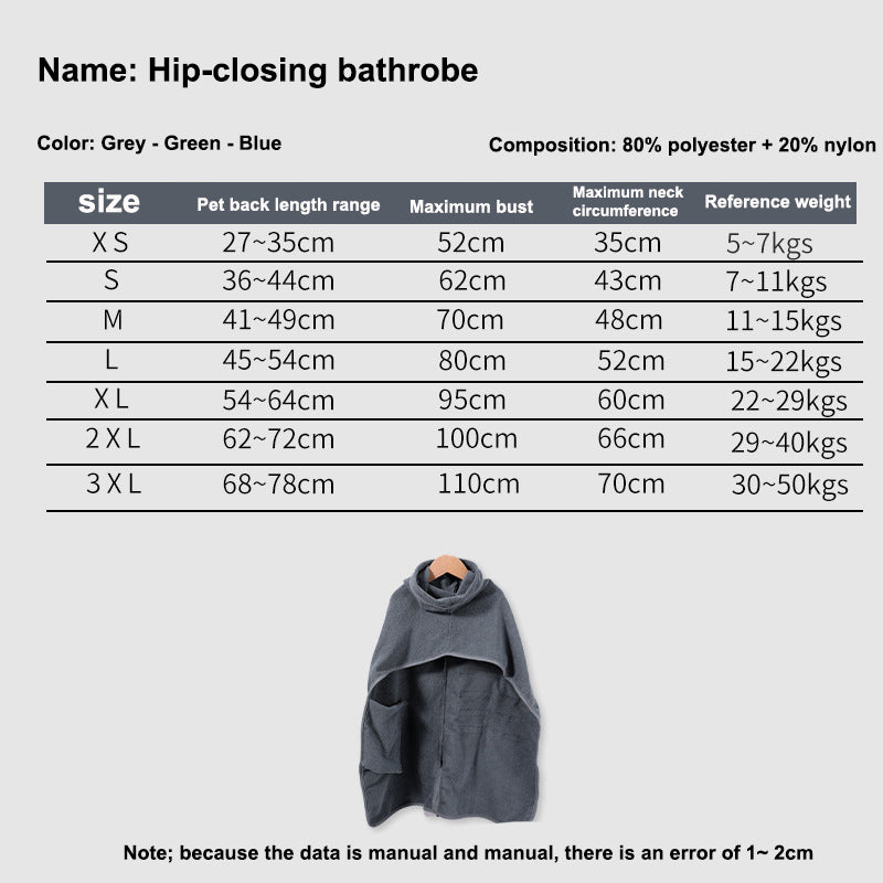 Adjustable Absorbent Pet Bathrobe Towel For Quick Drying Grooming