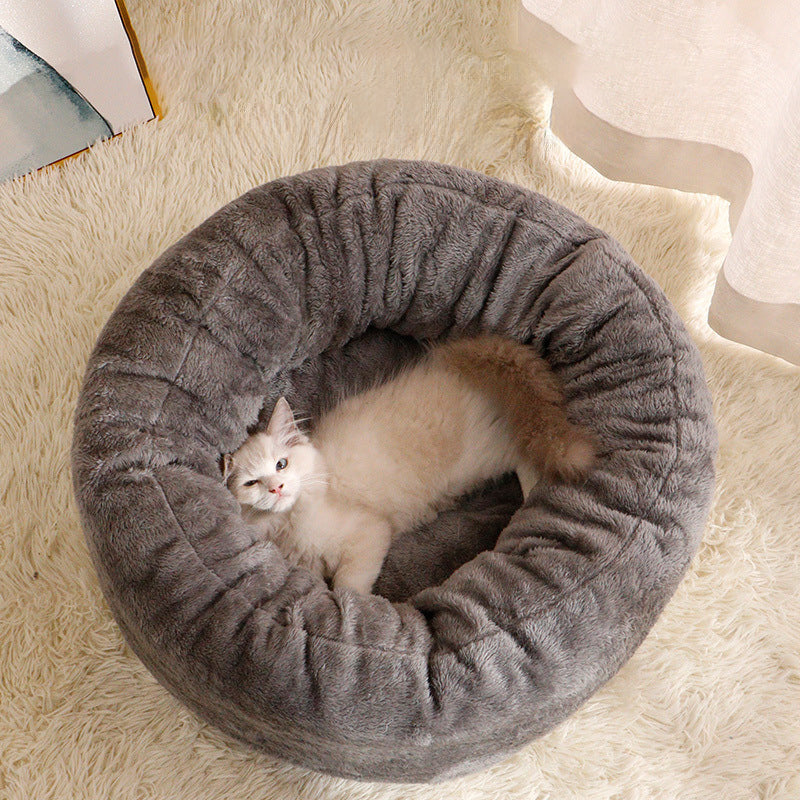 Long Plush Donut Pet Bed For Warm And Comfortable Sleep