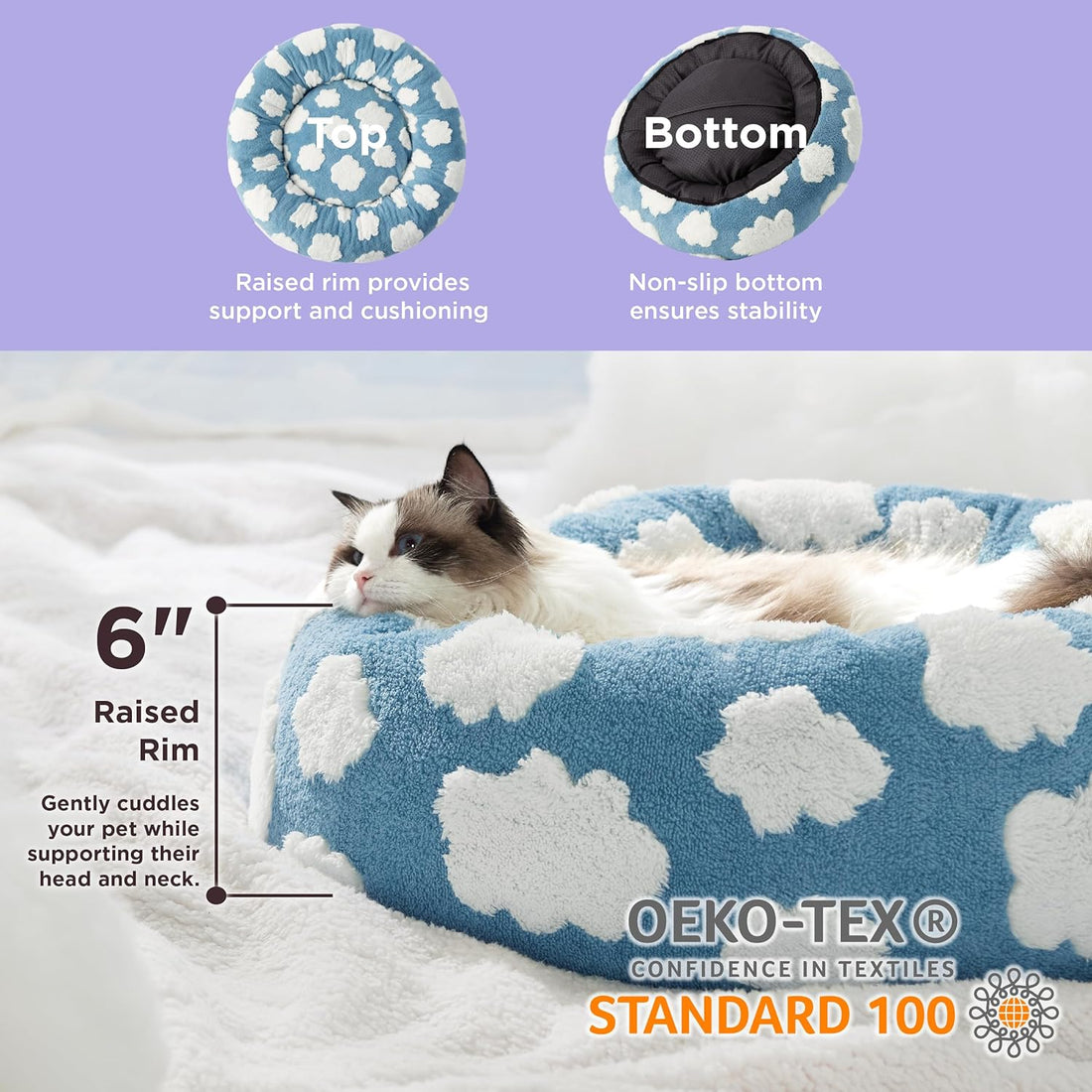 Round Calming Pet Bed With Plush Design And Anti Slip Base