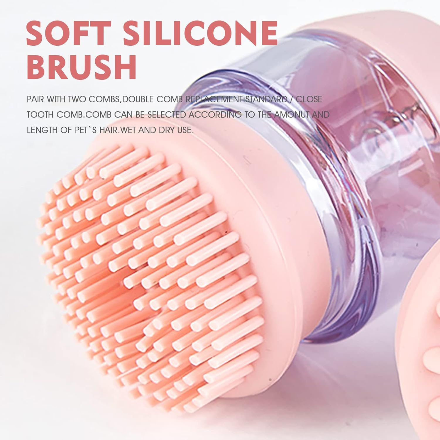Silicone Pet Bath Brush With Shampoo Dispenser And Massage Cleaning Heads
