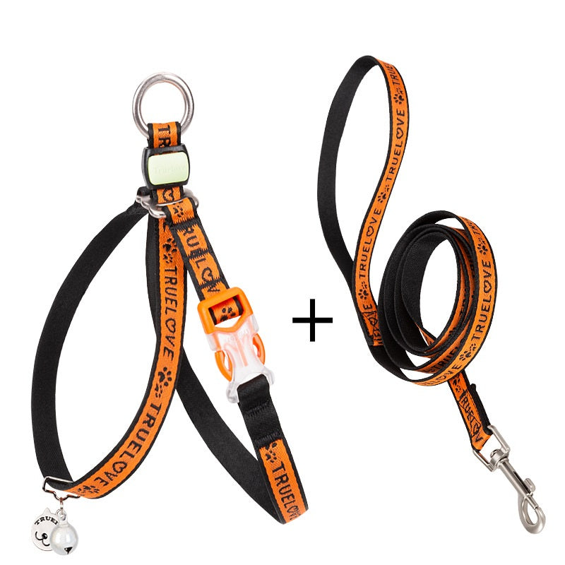 Pet Chest Strap Vest With Bell And Leash For Small Pets Walking And Control