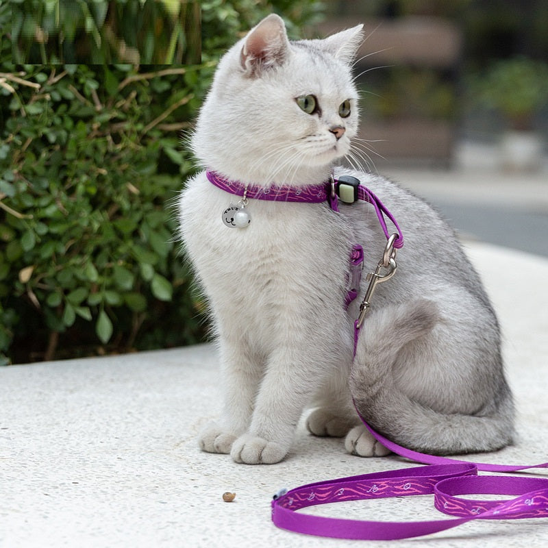 Pet Chest Strap Vest With Bell And Leash For Small Pets Walking And Control