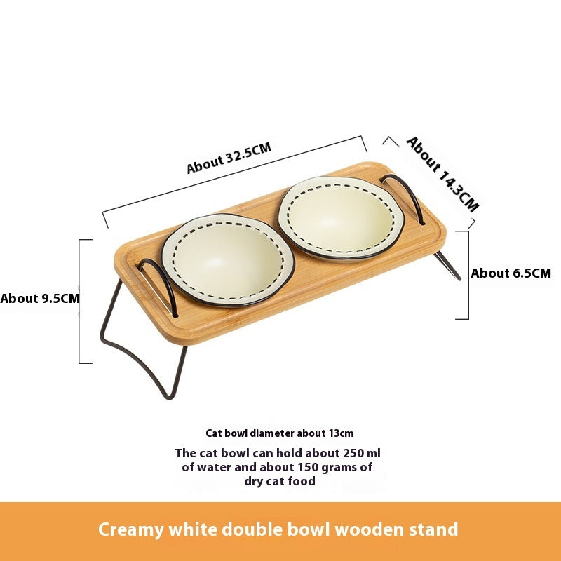 Multi Functional Pet Feeding Rack With Ceramic Anti Spill Cat Bowl