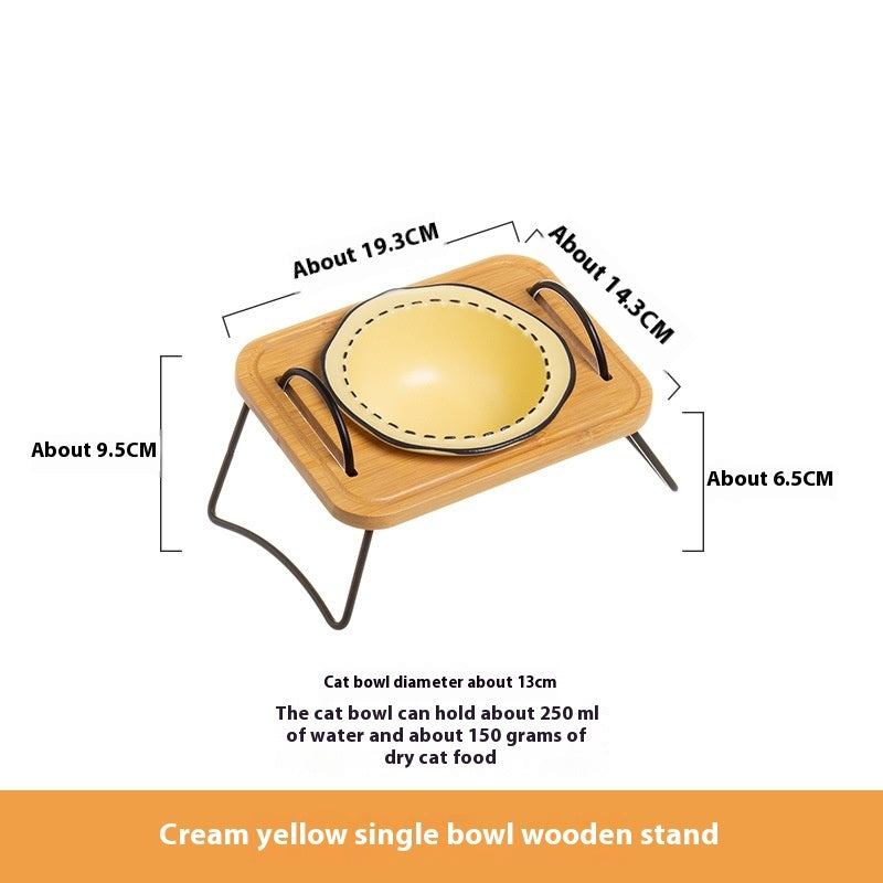 Multi Functional Pet Feeding Rack With Ceramic Anti Spill Cat Bowl