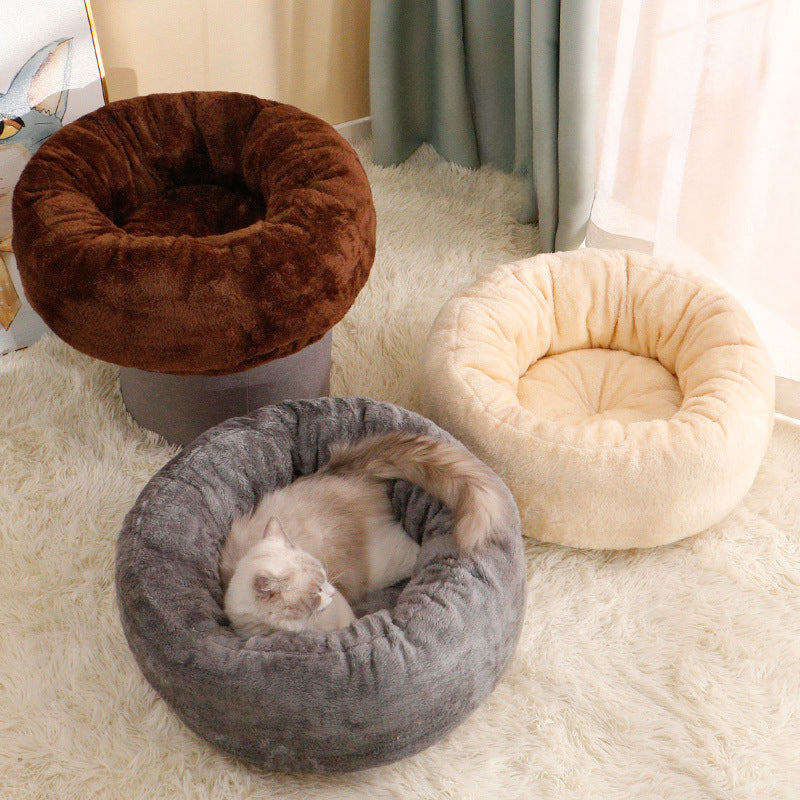 Long Plush Donut Pet Bed For Warm And Comfortable Sleep