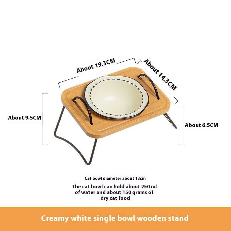 Multi Functional Pet Feeding Rack With Ceramic Anti Spill Cat Bowl