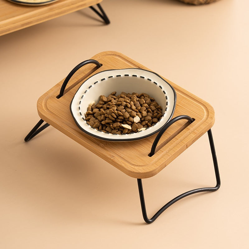 Multi Functional Pet Feeding Rack With Ceramic Anti Spill Cat Bowl