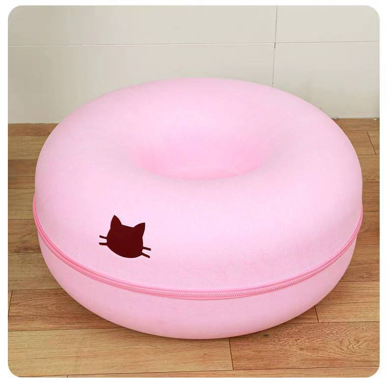 Comfortable Round Pet Bed With Tunnel Design For Play