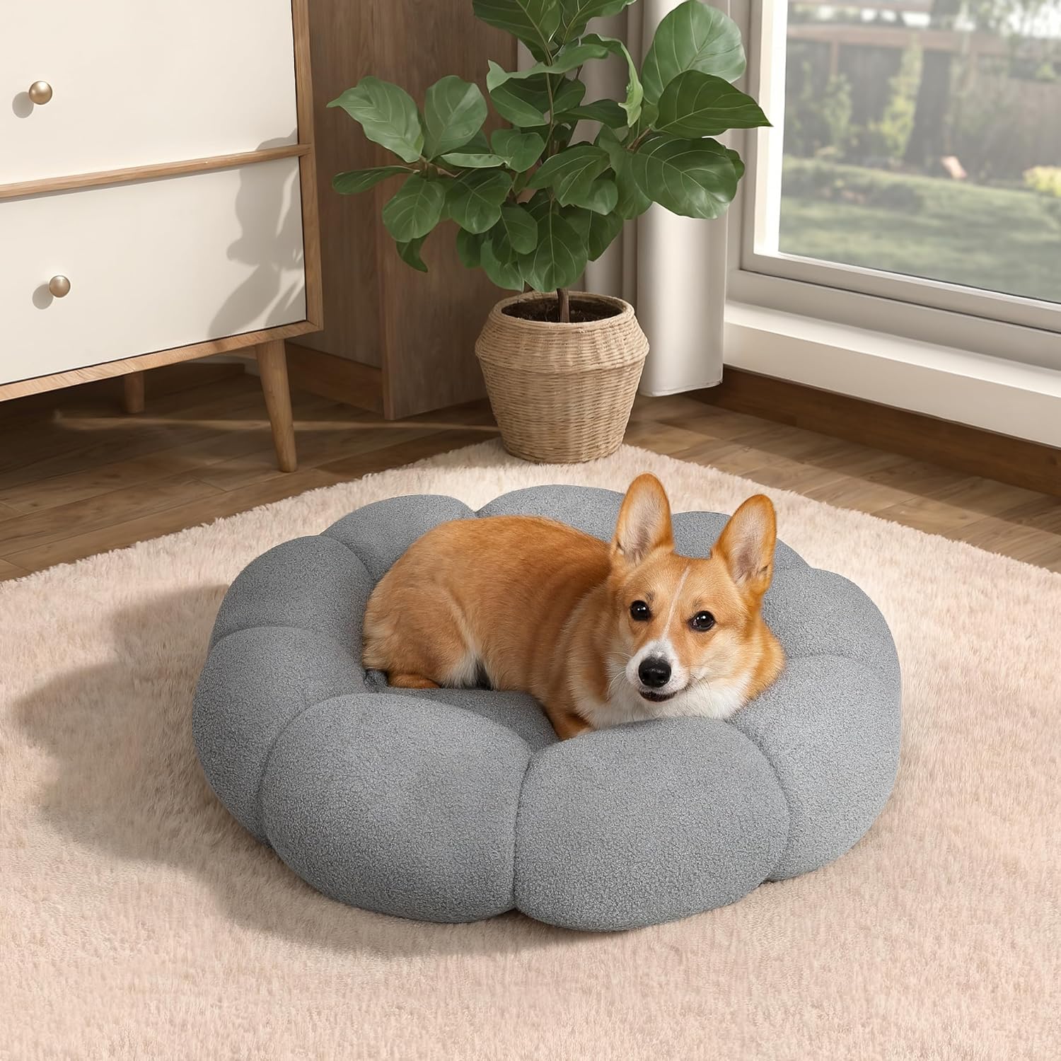 Fluffy Flower Pet Bed With Plush Design And Non Slip Base