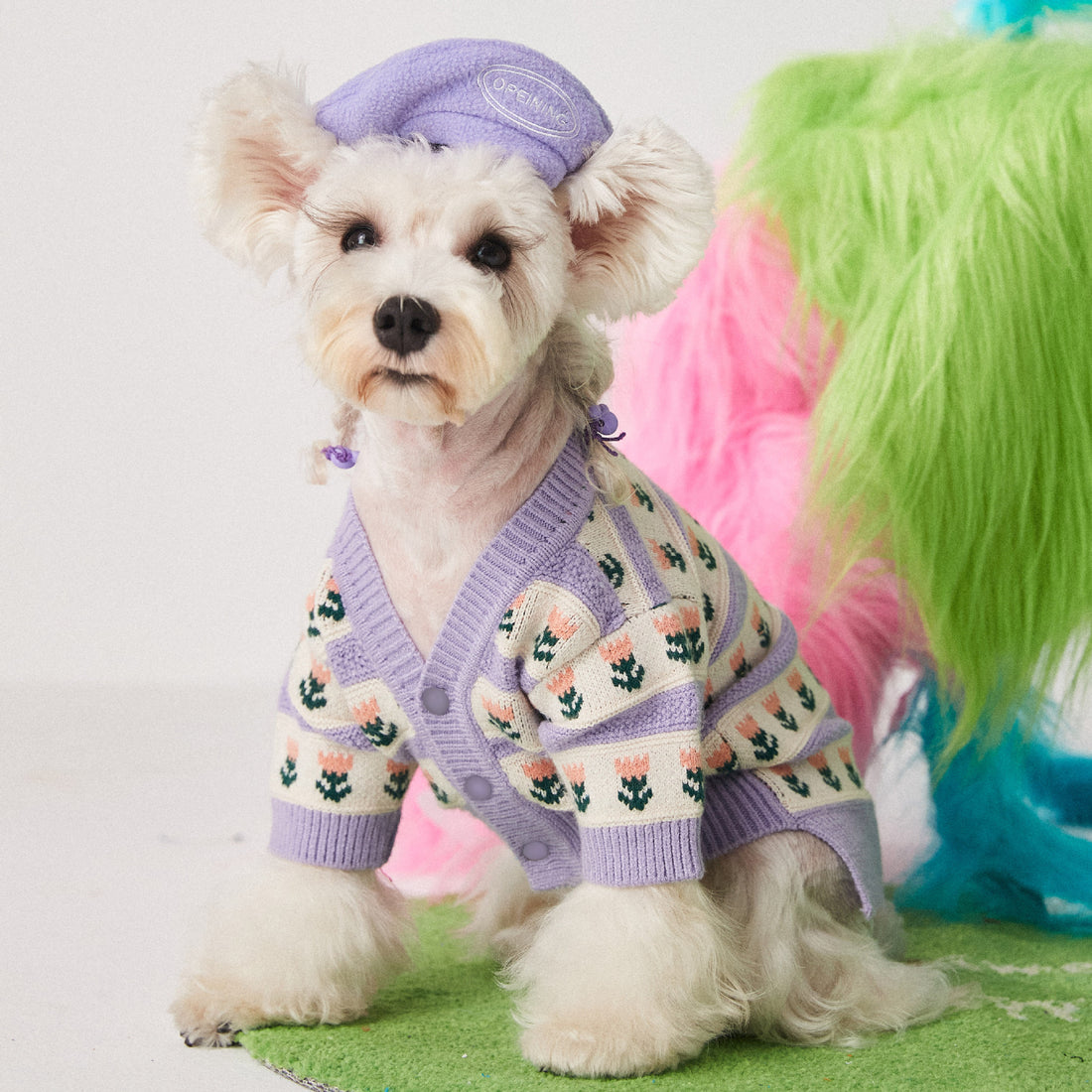Purple Flower Pet Sweater Cardigan For Warmth And Style