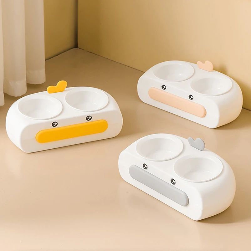 Duck Design Pet Double Bowl Feeder Tray For Food And Water For Small Pets