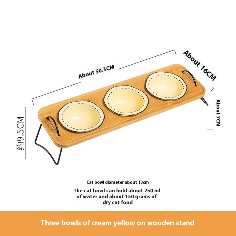 Multi Functional Pet Feeding Rack With Ceramic Anti Spill Cat Bowl