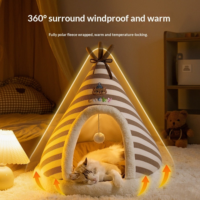 Thick Knitted Round Pet Bed With Warm Seasonal Design
