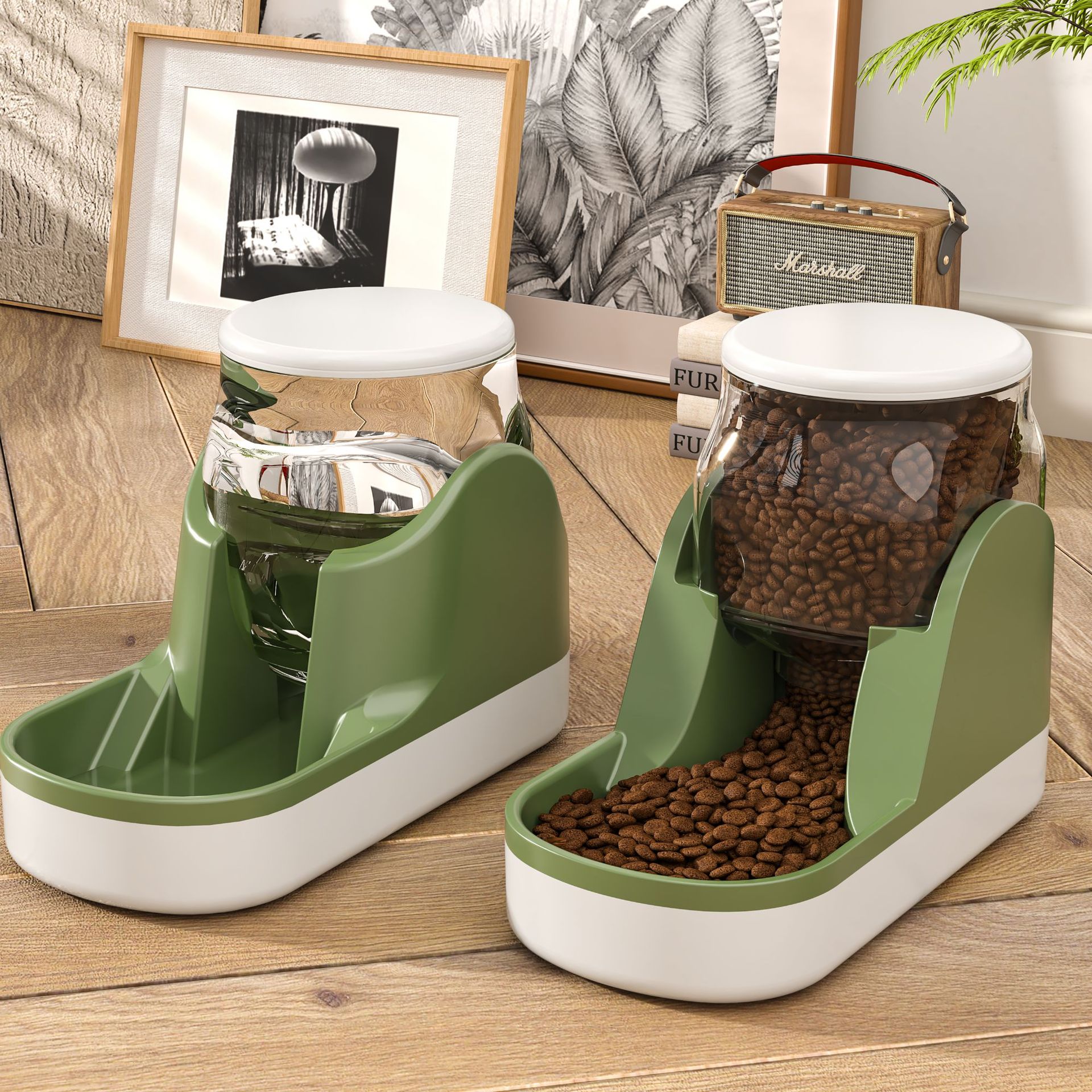 Automatic Pet Water Fountain And Food Dispenser Large Capacity