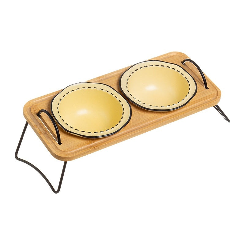 Multi Functional Pet Feeding Rack With Ceramic Anti Spill Cat Bowl