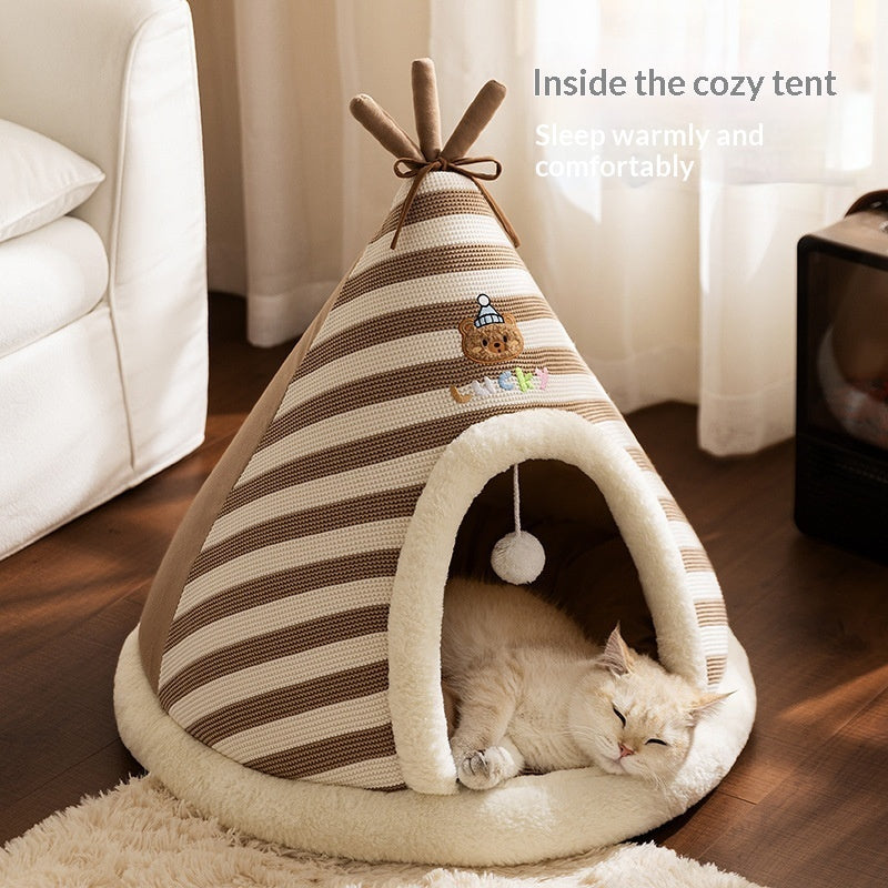 Thick Knitted Round Pet Bed With Warm Seasonal Design
