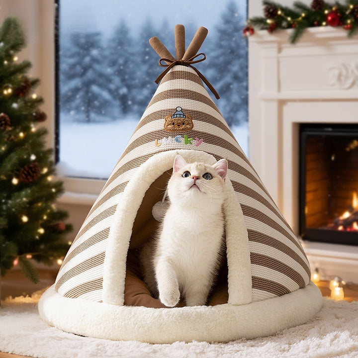 Thick Knitted Round Pet Bed With Warm Seasonal Design