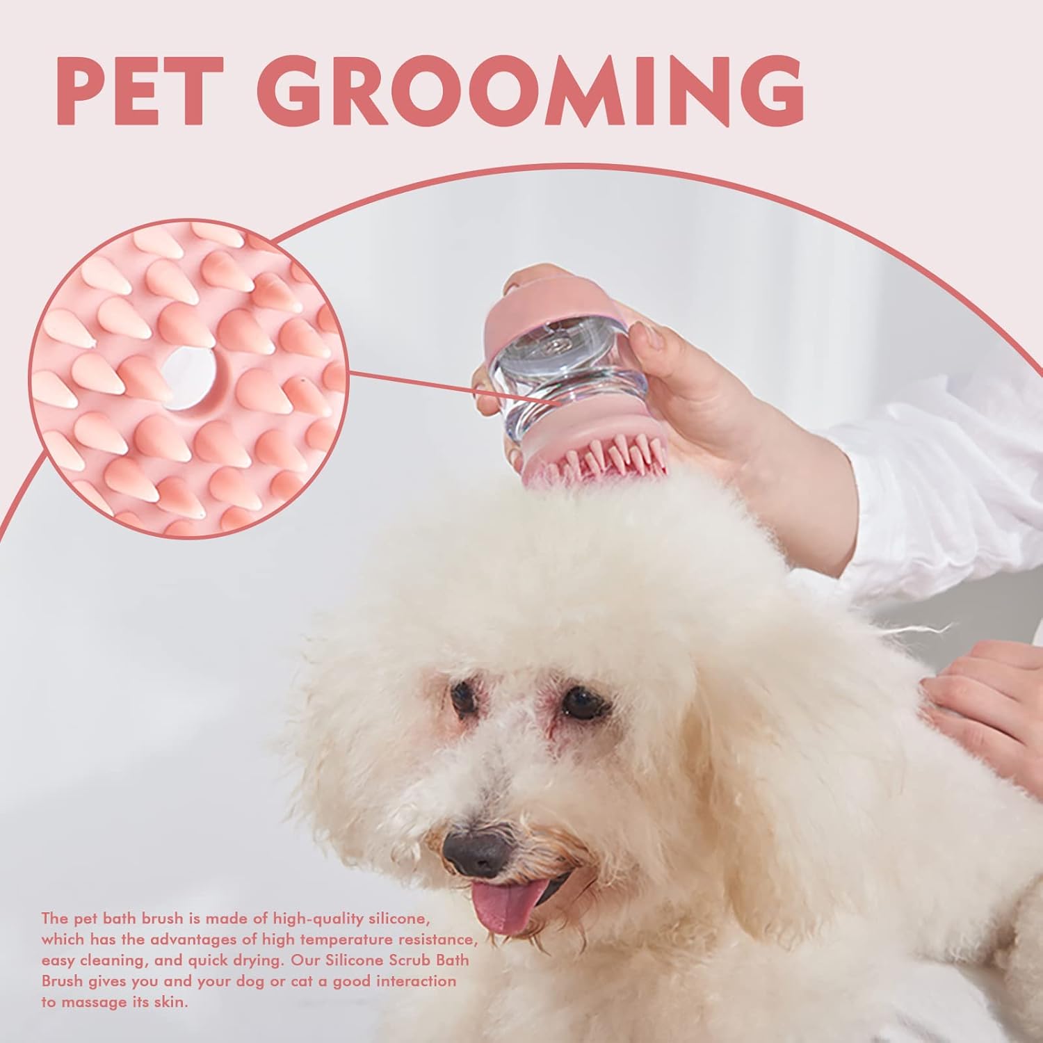 Silicone Pet Bath Brush With Shampoo Dispenser And Massage Cleaning Heads